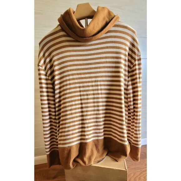 Gap Cowl Neck Striped Soft Lightweight Brown Sweater Women's Small - Picture 1 of 7